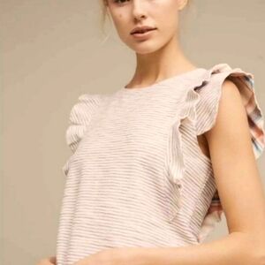 Anthropologie Postmark gray stripe ruffle sleeve top